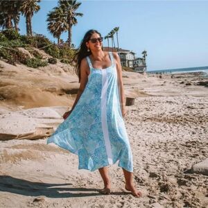 Lilibridge Blue Tropics Midi Dress | Color: Blue | Size: L |